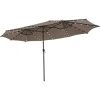 Costway Parasol de terrasse double face 470 x 280 cm - 48 LED avec panneau solaire - Système à manivelle - Marron