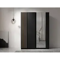 AX Living Armoire noire avec miroir 150 cm – Beralto avec lamelles