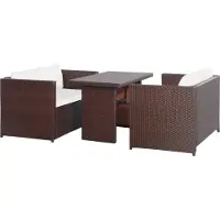 Syfax Ensemble de bistro 3 pcs avec coussins marron résine tressée