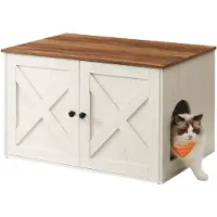 Feandrea Meubleà litière pour chats avec séparateur et table, marron miel/blanc vintage - 80 x 53 x 50 cm