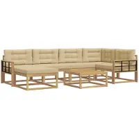 vidaXL Ensemble de salon de jardin 7 pièces, blanc et beige