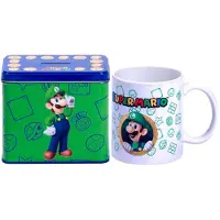 Nintendo Luigi Von Super Mario Tasse Cup Becher mit Spardose Münzbox 9 x 13 x 11cm, Tasse, Blanc