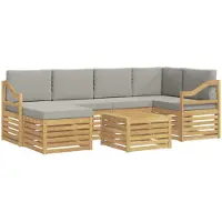 vidaXL Ensemble de canapés d'extérieur , 7 pièces, polyester blanc et gris clair
