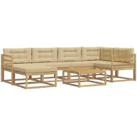 vidaXL Ensemble de salon de jardin 7 pièces, blanc et beige