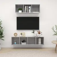 The Living Store Ensemble de 2 meubles TV gris béton en bois composite