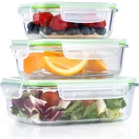 Alpina Boîtes de conservation avec couvercle en verre - 3 pièces Meal Prep Boxes - Four à micro-ondes, congélateur, four et lave-vaisselle sûr - 370, 640, et 1050 ml