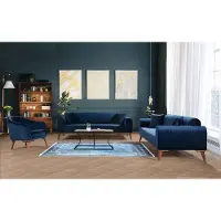 AEA Ensemble Canapé Canapé 3+3+1 places Fauteuil Royal Bleu Canapé velours 3pcs