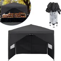 LZQ 2,5x2,5m Pavillon pliable avec 4 parois latérales, pavillon de jardin, étanche, protection UV, tente de réception, sac inclus, gris foncé