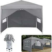 LZQ 2,5x2,5m Pavillon pliable avec 4 parois latérales, pavillon de jardin, étanche, protection UV, tente de réception, sac inclus, gris