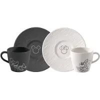 Villeroy & Boch Kaffeetasse mit Untertasse, 4-teilig Manufacture Rock - Mickey Mouse, Tasse, Noir, Blanc