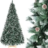 StarTech.com Arbre de Noël artificiel - Sapin de Nordmann - 240 cm - Effet neige avec pommes de pin - PVC/PE - Support en bois fait main - Vert