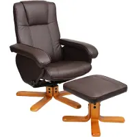 SVITA Charles Fauteuil Relax Tabouret Fauteuil TV Pied en bois Fauteuil pivotant Fauteuil TV Similicuir Marron