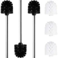 OEM Ensemble de brosses de toilette, brosse à poils de caniche 6 pièces d'un diamètre de 8 cm, 3 brosses de toilette avec manche en acier inoxydable, brosses de toilette au design élégant et raffiné