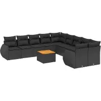 vidaXL Ensemble de salon de jardin 11 pièces avec coussins noir poly rotin