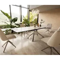 DELIFE Table à manger Edge 200-300x100 céramique Calacatta Luxe blanc-doré-gris cadre croisé rectangulaire acier inoxydable extensible