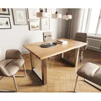 DELIFE Table-à-manger Edge 140x90 acacia nature acier inoxydable large Live-Edge