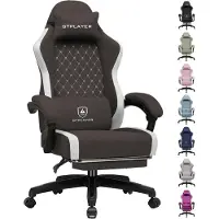 GTPLAYER Fauteuil gaming : fauteuil PC ergonomique en tissu respirant, grand fauteuil de bureau pivotant avec repose-pieds, marron