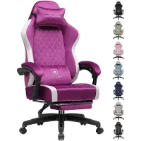 GTPLAYER Fauteuil gaming : fauteuil PC ergonomique en tissu respirant, grand fauteuil de bureau pivotant avec repose-pieds, violet