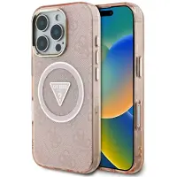 GUESS Etui Iml Metal Glitter 4G Circle Triangle Magsafe Do Iphone 16 Pro Max Róowy