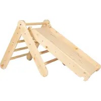 Meowbaby Structure d'escalade pour enfants - Triangle d'escalade intérieur avec toboggan/mur d'escalade, jeux Montessori Pikler en bois, naturel