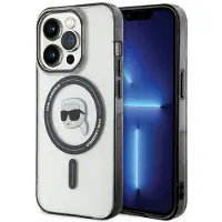 Karl Lagerfeld KLHMP15XHKHNOTK iPhone 15 Pro Max 6.7" étui rigide transparent IML Karl's Head MagSafe (Apple iPhone 15 Pro Max), Coque pour téléphone portable, Transparent
