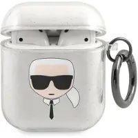 Karl Lagerfeld Étui AirPods 1 Glitter Tête de Karl Argent