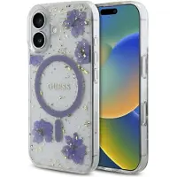 GUESS Resin Flowers Glitter Iphone 16 Phone Case Blanc