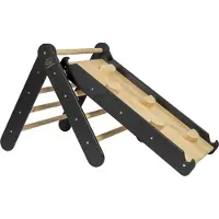 Meowbaby Structure d'escalade pour enfants - Triangle d'escalade intérieur avec toboggan/mur d'escalade, Jeux Montessori Pikler en bois, Noir