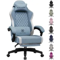 GTPLAYER Fauteuil gaming : fauteuil PC ergonomique en tissu respirant, grand fauteuil de bureau pivotant avec repose-pieds, bleu clair