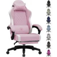 GTPLAYER Fauteuil gaming : fauteuil PC ergonomique en tissu respirant, grand fauteuil de bureau pivotant avec repose-pieds, rose