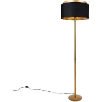 QAZQA Lampadaire moderne doré avec abat-jour noir et doré - Simplo