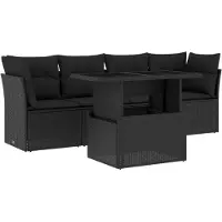 vidaXL Ensemble de salon de jardin 5 pièces avec coussins noir poly rotin