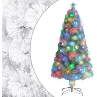 vidaXL Arbre de Noël artificiel pré-éclairé blanc/bleu fibre optique