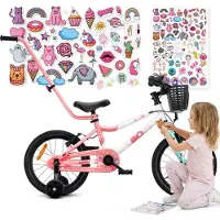 Sun baby Vélo pour enfants LOOFI 16 pouces, vélo léger en aluminium de 6,9 kg pour les enfants à partir de 4 ans, avec roues d'appoint, panier, sonnette, pour filles