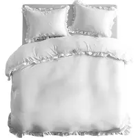 Detexpol Linge de lit en coton 160x200 blanc uni avec volants Pure 23