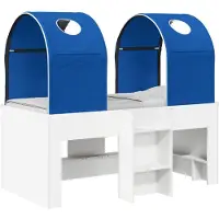 vidaXL Lit avec tunnel, 3 pièces, blanc et bleu, en bois composite