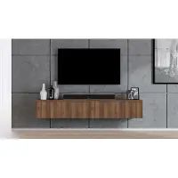 AX Living TV Board Loriano 200 cm – Meuble bas suspendu en noyer Warmia