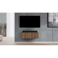 AX Living TV Board Loriano 100 cm – Meuble bas suspendu en noyer Warmia