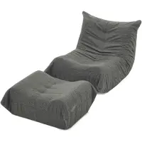 Zimilo Canapé Lazy avec pouf, fauteuil de sol en fourrure synthétique grise avec dossier, fauteuil de lecture au sol, fauteuil de détente moelleux pour le salon