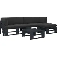 Syfax Salon de jardin palette 4pcs avec coussins Pin imprégné de noir