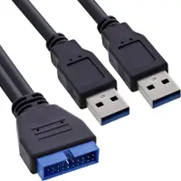 InLine 33447I Câble adaptateur USB 3.0, 2x prise A sur prise poteau 19 broches, 0,4m