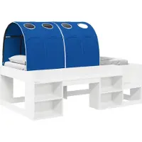 Syfax Cadre de lit avec tunnel 3 pcs Blanc et bleu Bois d’ingénierie