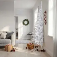 Prolenta Maison Exclusive - Demi-sapin de Noël artificiel avec support, blanc, 210 cm, PVC