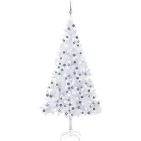 Prolenta Maison Exclusive - Sapin de Noël artificiel avec guirlande lumineuse et boules, 240 cm, blanc