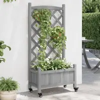 Prolenta Maison Exclusive - Bac à plantes avec treillis et roulettes, gris, en sapin massif