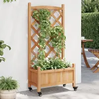 Prolenta Maison Exclusive - Bac à plantes avec treillis et roulettes, en bois massif de sapin brun