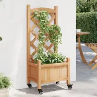 Prolenta Maison Exclusive - Bac à plantes avec treillis et roulettes, en bois massif de sapin brun