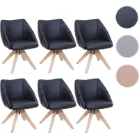 Mendler Lot de 6 chaises de salle à manger HWC-Q52, chaises de cuisine, chaises pivotantes, chaises rembourrées, chaises de table à manger, pivotantes, en bois et similicuir noir