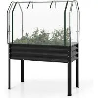 Costway Potager surélevé 3 en 1 avec bâche en PE et porte coulissante, potager surélevé en métal galvanisé, serre, bac à fleurs 112 x 55 x 152 cm, noir