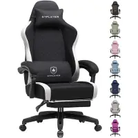 GTPLAYER Fauteuil gaming : fauteuil PC ergonomique en tissu respirant, grand fauteuil de bureau pivotant avec repose-pieds, noir